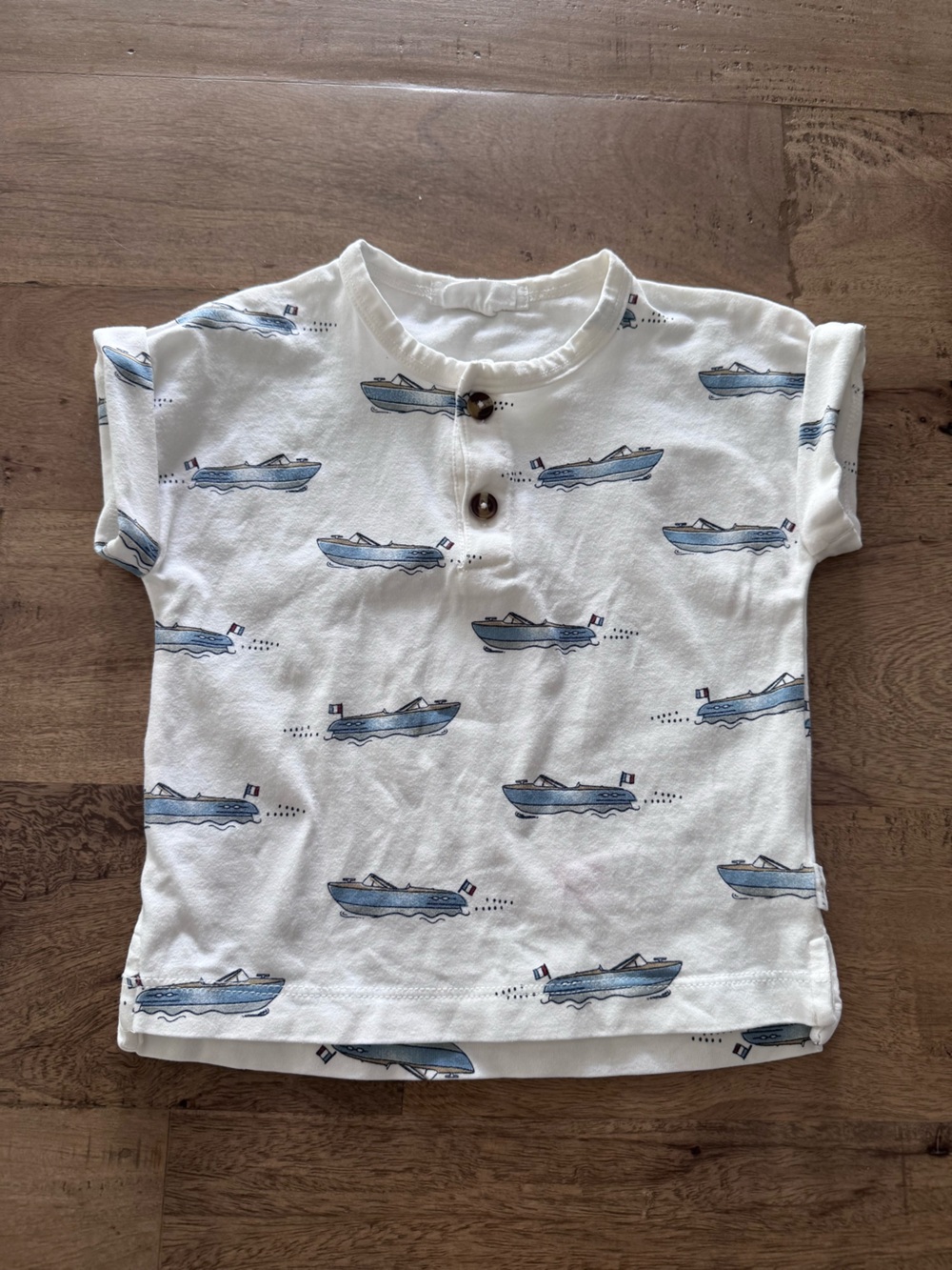 Petit Lem White & Blue Boat-Print Kids Henley Top sz 6 months